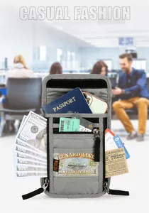 Compartiments internes détaillés du protège-passeport RFID gris avec fentes pour cartes
