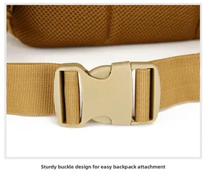 Close-up of durable tactical backpack buckle and breathable mesh padding