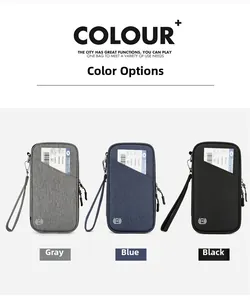 Detail of RFID blocking travel wallet showing secure interior pockets and durable fabric
