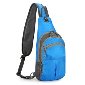 Blue hiking daypack crossbody chest bag with earphone port and breathable mesh strap