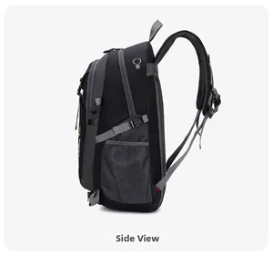 Detail view of 40L outdoor backpack showing side compression straps and mesh pockets