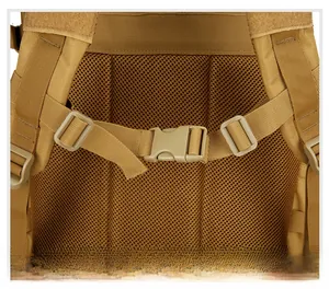 Tactical backpack with breathable mesh padding and adjustable chest buckle detail