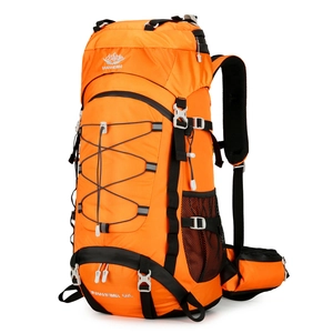 60L large capacity orange outdoor hiking backpack with ergonomic carrying system