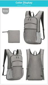 Grey foldable lightweight oxford outdoor backpack with compact storage and mesh pockets