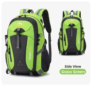 Detail view of the 40L green outdoor hiking backpack side profile and color display