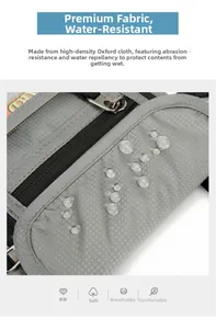 Gros plan du tissu oxford imperméable avec gouttes d'eau sur la surface du sac de passeport