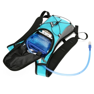 Waterproof outdoor cycling hydration backpack in bright blue and grey with water bladder