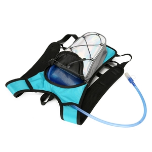 Lightweight blue cycling hydration backpack with breathable mesh and water bladder