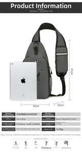 Water-resistant gray sling bag showing dimensions 19x37x10cm and 0.24kg weight details