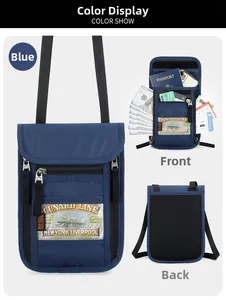 Détail de la pochette de voyage RFID bleue en nylon imperméable avec filet respirant