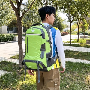 60L large capacity outdoor hiking backpack in green and grey for professional trekking