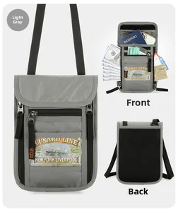 Pochette de voyage RFID gris clair avec poches zippées et mesh respirant au dos
