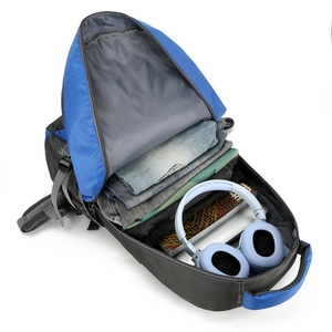 Blue 60L hiking backpack showing large capacity main compartment with travel essentials