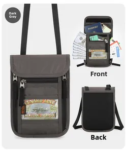 Détails de la pochette passeport gris foncé avec protection RFID et fentes pour cartes
