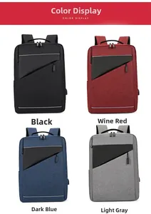Business laptop backpack shown in black, wine red, deep blue, and light gray colors