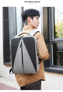 Sac à dos géométrique pour homme avec port USB et design moderne de profil extérieur