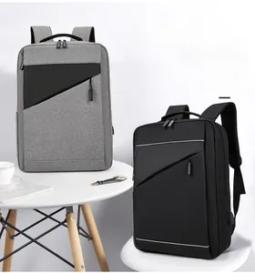 Detail of ergonomic breathable back padding and spacious compartments on business backpack