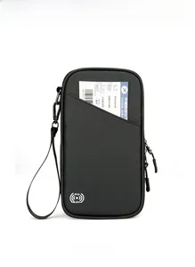 Detail view of the RFID blocking passport holder showing a boarding pass in the front pocket
