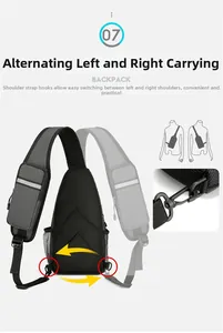 Detail of chest bag with breathable mesh back and D-rings for dual shoulder use