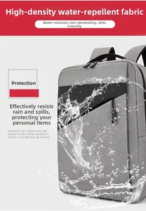 Detail of high-density water-resistant fabric and splash-proof surface on gray business backpack