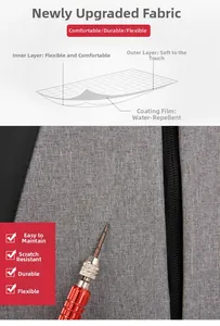 Structure détaillée en couches du tissu gris imperméable et résistant aux rayures du sac à dos