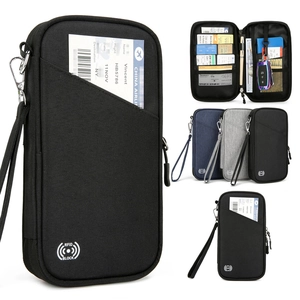 RFID Blocking Travel Passport Holder Oxford Cloth Multi Functional Large Capacity Card Documents Organizer Case With Wrist Strap