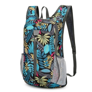 Lightweight foldable outdoor backpack with colorful tropical leaf pattern for hiking and travel