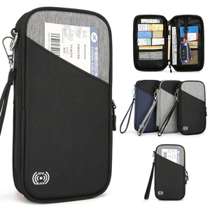 Portapassaporto con Protezione RFID in Tessuto Oxford Idrorepellente Borsa Organizer Documenti di Viaggio a Strati per Carte Contanti