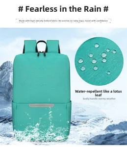 Detail of mint green waterproof oxford backpack featuring high-density fabric and safety reflectors