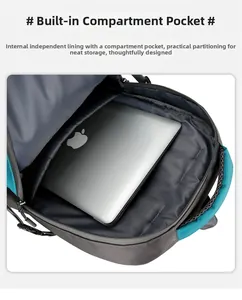 Detail view of internal padded compartment for laptops in grey tactical hiking backpack