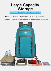 55L adventure backpack shown with clothes, laptop, and gear to display large capacity