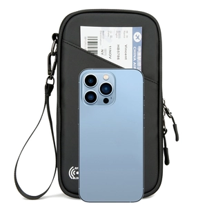 Waterproof RFID blocking travel neck pouch with phone pocket and passport storage