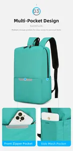 Detail of mint green backpack featuring reflective safety strip and side mesh storage pocket