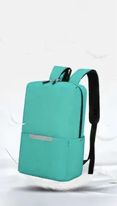 Detail of lightweight blue backpack with reflective safety strip and feather elements