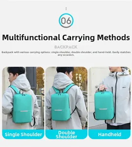 Three-way carry modes: mint green backpack shown as shoulder bag, handbag and rucksack