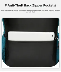Détail de la poche arrière zippée antivol sur le sac à dos contenant une tablette