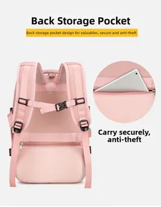 Detailansicht des rosa Rucksacks mit atmungsaktiven Trägern und versteckter Diebstahlschutztasche