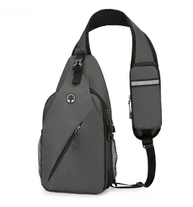Waterproof chest bag with shoulder phone pouch, earphone hole and breathable mesh pocket