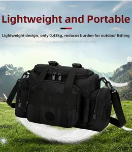 Détail du sac de pêche tactique résistant à l'eau avec système MOLLE et poids de 0,43 kg