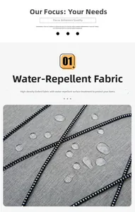 Détail du tissu Oxford imperméable montrant des gouttes d'eau sur le sac à dos isotherme