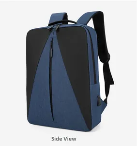 Détail du sac à dos bleu déperlant avec port de charge USB latéral et fermeture éclair