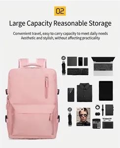 Rosa Reiserucksack mit Platz für 15,6-Zoll-Laptop und viel Zubehör im Detail