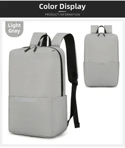 Detail of light grey backpack with reflective safety strip and wide padded shoulder straps