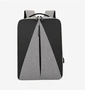 Sac à dos d'affaires étanche pour ordinateur avec port USB et tissu gris texturé
