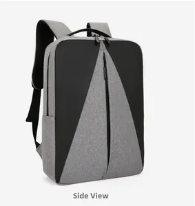 Vue latérale du sac à dos d'affaires imperméable avec coutures gris et noir