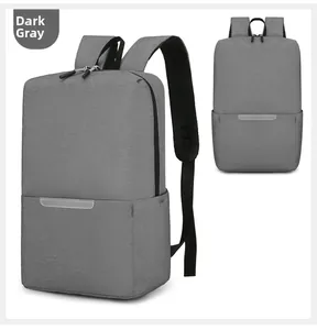 Detail view of dark gray lightweight business laptop backpack with reflective striping