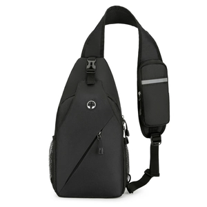 Waterproof black crossbody chest bag with adjustable shoulder strap and utility pockets