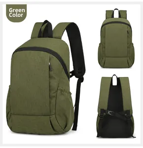 Vues détaillées d'un sac à dos de sport vert avec dos en maille et sangle de poitrine fixe