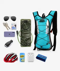 Outdoor hydration backpack with water bladder and compartments for cycling and hiking gear