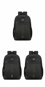 Detailed comparison of large capacity business backpacks in blue, black, and red colors